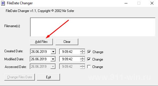 FileDate Changer добавление файлов для установки нужной даты