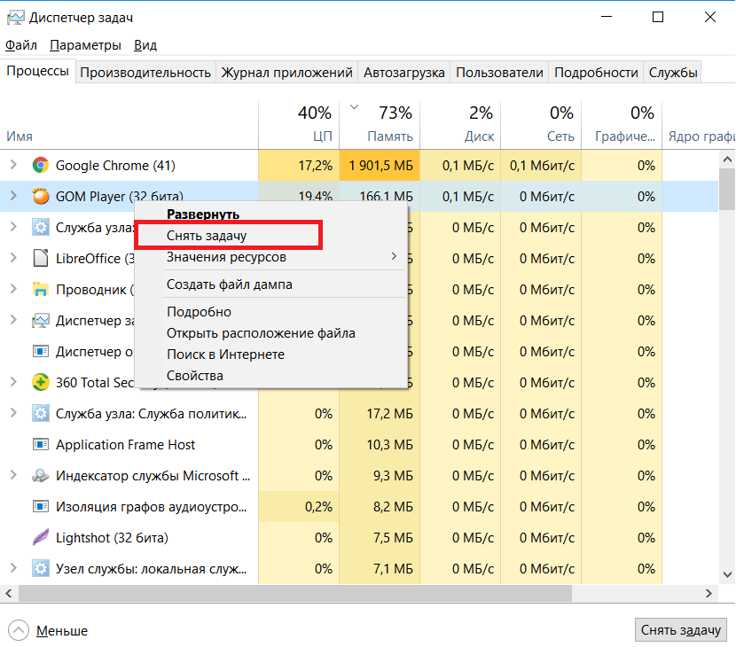 Ручное завершение работы процесса